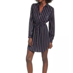Lush long sleeve tie waist pinstripe dress